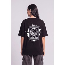 Black Nova Oversize Baskılı Unisex %100 Pamuk T-Shirt Splash Head Siyah