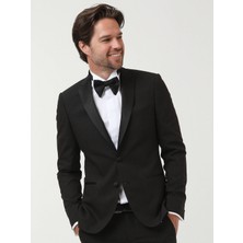 Kip Siyah Desenli Slim Fit Kruvaze Yaka Dokuma Smokin Takım Elbise
