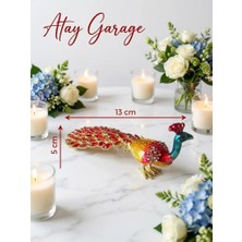 Atay Garage Lüks Taşlı Tavus Kuşu Biblo - Dekoratif Masaüstü Obje ve Özel Hediyelik (Kırmızı)