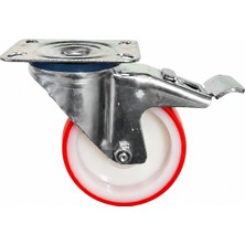 Nzb (1 Adet) Poliamid Tablalı Dönerli Frenli Teker 100X32 mm Kırmızı Endüstriyel Mobilya Makine Tekerleği