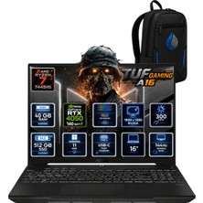 Asus Tuf Gaming A16 Amd Ryzen 7 7445HS 40 GB Ddr5 512 GB SSD Rtx 4050 6gb 16'' Wuxga IPS 144Hz Windows 11 Pro Gaming Laptop FA607NUG-RL211RNP13