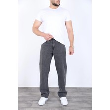 Blayn Jeans Erkek Koyu Gri Baggy Kot Pantolon - Geniş Kalıp Günlük Rahat Denim Jean