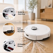 Roborock Q8 Max Pro Akıllı Robot Süpürge 10000 Pa Hyperforce Emiş Gücü Islak Kuru Temizlik Lidar Navigasyon Beyaz