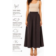 Warasiva Kadın Kahverengi %100 Tencel Kumaş Beli Lastikli Cep Detaylı Etek