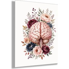 Gaagart Temperli Cam Tablo Pudra Bordo Çiçekli Anatomik Beyin Doktor Odası Tablosu