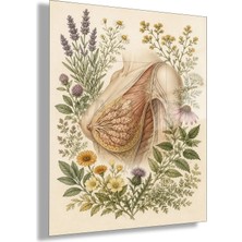 Gaagart Temperli Cam Tablo Çiçekli Anatomik Göğüs Illüstrasyonu Muayenehane Duvar Tablosu