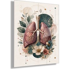 Gaagart Temperli Cam Tablo Geometrik Çiçekli Anatomik Akciğer Klinik Duvar Dekoru