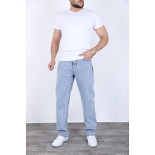 Blayn Jeans Erkek Toz Mavi Baggy Kot Pantolon - Geniş Kalıp Günlük Rahat Denim Jean