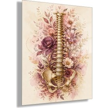 Gaagart Temperli Cam Tablo Pembe Çiçekli Anatomik Omurga Klinik Duvar Dekoru