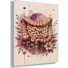 Gaagart Temperli Cam Tablo Geometrik Bordo Çiçekli Anatomik Bağırsak Muayenehane Dekoru