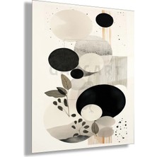 Gaagart Temperli Cam Tablo Siyah Beyaz Daireler Botanik Dal Modern Geometrik Duvar Süsü