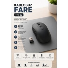 Yenilig Kablosuz Mouse USB Alıcılı Fare TM22 Siyah | 2.4ghz Wireless Ergonomik Sessiz Mouse 1600 Dpı Laptop Pc Uyumlu