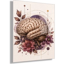 Gaagart Temperli Cam Tablo Çiçekli Anatomik Beyin Nöroloji Doktor Klinik Duvar Dekoru