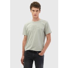 Açık Gri Baskılı Bisiklet Yaka %100 Pamuk T-Shirt