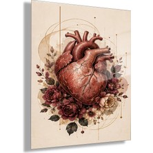 Gaagart Temperli Cam Tablo Güllü Geometrik Anatomik Kalp Klinik Duvar Dekoru