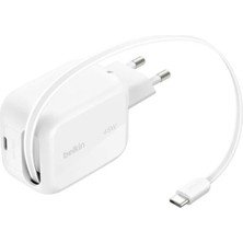 Belkin WCH023KQWH Ultracharge 45W Gan Geri Çekilebilir 80CM Usb-C Kablolu Hızlı Şarj Adaptörü - Beyaz