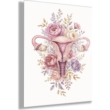 Gaagart Temperli Cam Tablo Lila Çiçekli Anatomik Uterus Hastane Duvar Dekoru