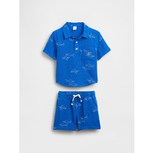 Gap Erkek Bebek Mavi Pamuk Gauze Polo Outfit Set