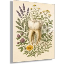 Gaagart Temperli Cam Tablo Botanik Çiçekli Anatomik Diş Muayenehane Duvar Tablosu