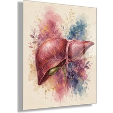 Gaagart Temperli Cam Tablo Renkli Suluboya Anatomik Karaciğer Klinik Dekoratif Tablo