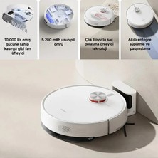 Xiaomi Akıllı Robot Süpürge Beyaz 10.000 Pa Emiş V Şekilli Ana Fırça Dolaşma Önleyici Yan Fırça ve Evcil Hayvan Tüyü Temizleme Sistemi