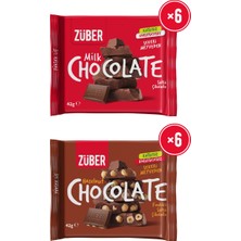 Züber Fındıklı Sütlü Çikolata 42G x 6 Adet + Sütlü Çikolata 42G x 6 Adet