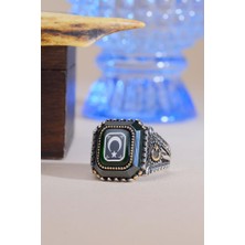 Innuendo Jewelry 925 Ayar Gümüş Yeşil Taşlı Ay Yıldız Motifli Erkek Yüzük