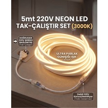 Econa 5 Metre 220V Neon LED Şerit Günışığı (3000K) - Tak Çalıştır Set - Fişli Trafo Gerektirmez Esnek LED