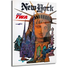GLAZELLA New York Vintage Seyahat Posteri Temalı Cam Tablo