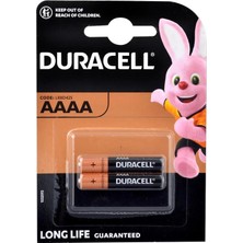 Duracell 1.5V AAAA LR8D425 Alkalin Pil 2li Blister Yüksek Performanslı Uzun Ömürlü