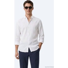 Kip Beyaz Düz Regular Fit Uzun Dokuma Casual Pamuk Karışımlı Gömlek