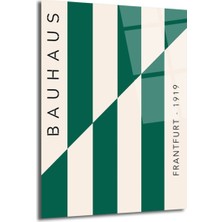 GLAZELLA Bauhaus Yeşil Çizgili Sanat Cam Tablo - Modern Duvar Dekoru