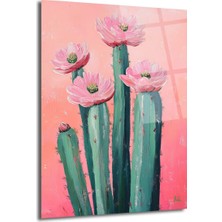 GLAZELLA Çiçek Açan Kaktüsler Cam Tablo - Pembe Enerjiyle Modern Sanat