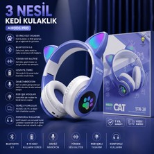 Almanara Project Kedi Kulaklı Bluetooth 5.3 Kablosuz Kulaklık LED Işıklı Mikrofonlu Katlanabilir Pembe Stereo