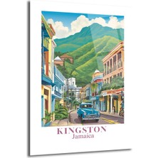 GLAZELLA Kingston Jamaika Vintage Sokak Manzarası Cam Tablo