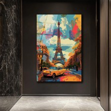 GLAZELLA Paris'te Bir Rüya: Eyfel ve Klasik Araç Temalı Modern Cam Tablo