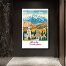 GLAZELLA Almatı Kazakistan Karlı Dağlar Manzaralı Modern Cam Tablo