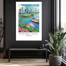 GLAZELLA Panama City Modern Sanat Cam Tablo - Şehir ve Kanal Manzarası