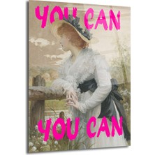 GLAZELLA "you Can" Motivasyonel Pembe Yazılı Klasik Kadın Portresi Cam Tablo
