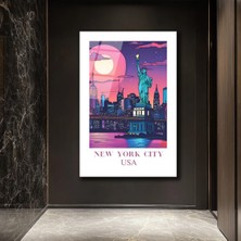GLAZELLA New York City Usa Işıltılı Şehir Manzarası Cam Tablo