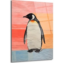 GLAZELLA Neşeli Penguen Cam Tablo: Modern Sanat ve Renklerin Dansı