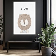 GLAZELLA Minimalist Sevimli Aslan Illüstrasyon Cam Tablo