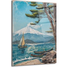 GLAZELLA Fuji Dağı ve Yelkenli Cam Tablo - Japon Esintisi Duvar Sanatı