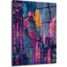 GLAZELLA Neon Şehir Işıkları Cam Tablo: Modern Metropolis Sanatı