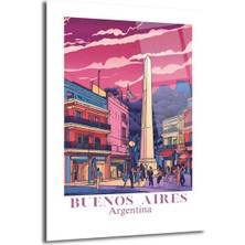 GLAZELLA Buenos Aires Obelisco Canlı Şehir Manzarası Cam Tablo