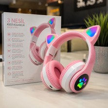 Almanara Project Kedi Kulaklı Bluetooth 5.3 Kablosuz Kulaklık LED Işıklı Mikrofonlu Katlanabilir Pembe Stereo