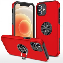Bezos iPhone 12 Kılıf Elit Yüzüklü Kapak - Kırmızı