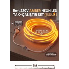 Econa 2 Metre Amber 220V Neon LED Şerit - Tak Çalıştır Set - Fişli Esnek Şerit Led,kerhribar ,turuncu Led,mutfak,tezgah Ledi