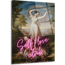 GLAZELLA Self Love Club Neon Temalı Klasik Sanat Cam Tablo