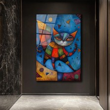 Canlı Renklerle Kübist Kedi Cam Tablo - Glazella Sanat Eseri